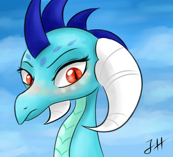 Size: 2200x2000 | Tagged: safe, artist:dashy21, princess ember, dragon, g4, gauntlet of fire, blushing, bust, cute, dragoness, emberbetes, female, high res, portrait, solo