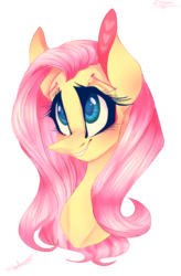 Size: 1024x1558 | Tagged: safe, artist:jgreti, fluttershy, pegasus, pony, g4, bust, female, grin, portrait, simple background, solo, transparent background