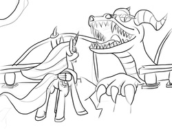 Size: 1024x768 | Tagged: safe, artist:robolestia, princess celestia, dragon, g4, monochrome, ship