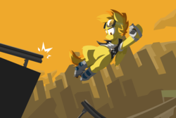 Size: 3840x2576 | Tagged: safe, artist:captainhoers, spitfire, pegasus, pony, g4, bipedal, city, cutie mark, female, goggles, high res, hooves, jet set radio, jet set radio future, lineless, mare, roller skates, solo, spray paint, tape, wings