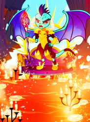 Size: 809x1100 | Tagged: safe, artist:pixelkitties, princess ember, dragon, g4, gauntlet of fire, armor, bloodstone scepter, dragon armor, dragon lord ember, empress, female, lava, queen, solo