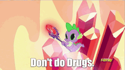 Size: 847x479 | Tagged: safe, screencap, spike, g4, gauntlet of fire, animated, bloodstone scepter, bloodstoned spike, discovery family logo, don't do drugs, dragon lord spike, drugs are bad mmmkay?, meme, stare