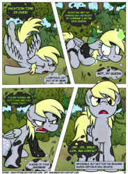 Size: 1400x1900 | Tagged: safe, artist:moemneop, derpy hooves, changeling, pegasus, pony, comic:shifting changelings lies and truths, g4, comic, dialogue, female, implied chrysalis, mare, speech bubble, transformation