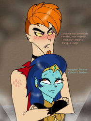 Size: 760x1012 | Tagged: safe, artist:purfectprincessgirl, garble, princess ember, human, equestria girls, g4, gauntlet of fire, armor, blushing, crack shipping, crown, cute, emberbetes, equestria girls-ified, fangs, height difference, hug, humanized, otp, pony coloring, ship:emble, shipping, size difference, species swap, tsundere
