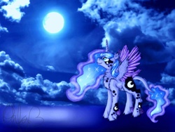 Size: 1024x771 | Tagged: safe, artist:sweetheart-arts, princess luna, g4, chest fluff, female, moon, night, solo