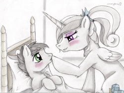 Size: 1024x772 | Tagged: safe, artist:anonpencil, princess cadance, earth pony, pony, g4, anonymous, bed, ponified