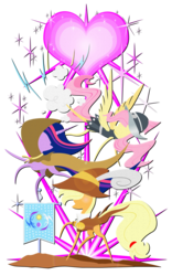 Size: 3073x4930 | Tagged: safe, artist:flamevulture17, applejack, clover the clever, fluttershy, private pansy, smart cookie, twilight sparkle, g4, hearth's warming eve (episode), banner, fire of friendship, flag, flag of equestria, heart, hearth's warming, png, pointy ponies, simple background, transparent background