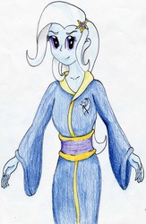 Size: 2016x3095 | Tagged: safe, artist:40kponyguy, derpibooru exclusive, trixie, equestria girls, g4, clothes, female, high res, kimono (clothing), looking at you, solo, traditional art