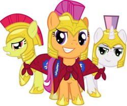 Size: 5984x5000 | Tagged: safe, artist:spaceponies, apple bloom, scootaloo, sweetie belle, g4, absurd resolution, armor, cape, clothes, cmc cape, cutie mark crusaders, guardsmare, royal guard, simple background, transparent background, vector, war face