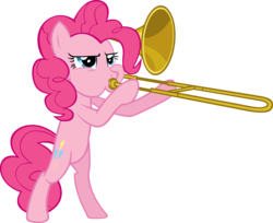 Size: 4901x4000 | Tagged: safe, artist:spaceponies, pinkie pie, earth pony, pony, g4, bipedal, female, musical instrument, simple background, solo, transparent background, trombone, vector