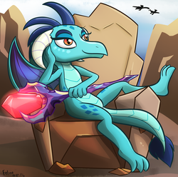 Size: 2173x2152 | Tagged: safe, artist:feline-gamer, princess ember, dragon, g4, gauntlet of fire, bloodstone scepter, dragon lord ember, female, high res, queen, smiling, solo
