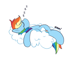 Size: 1280x1024 | Tagged: safe, artist:kribbles, rainbow dash, pegasus, pony, g4, backwards cutie mark, cloud, eyes closed, female, mare, nap, simple background, sleeping, solo, white background, zzz