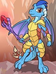 Size: 1536x2048 | Tagged: safe, artist:exedrus, princess ember, dragon, g4, gauntlet of fire, armor, bloodstone scepter, dragon armor, dragon lord ember, female, looking at you, solo, spread wings
