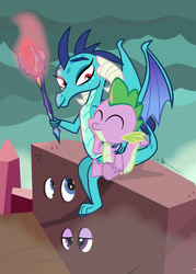 Size: 750x1050 | Tagged: safe, artist:dm29, princess ember, rarity, spike, twilight sparkle, dragon, g4, gauntlet of fire, bloodstone scepter, disguise, dragon lord ember, rock costume, twilight sparkle (alicorn)