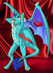 Size: 1880x2572 | Tagged: safe, artist:annonymouse, princess ember, dragon, g4, gauntlet of fire, armpits, bloodstone scepter, dragon lord ember, female, pose, smiling, solo