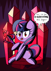 Size: 1600x2200 | Tagged: safe, artist:therandomjoyrider, twilight sparkle, alicorn, pony, g4, gauntlet of fire, bloodstone scepter, dragon lord twilight, female, mare, red eyes, solo, this will end in fire, throne, twilight sparkle (alicorn), xk-class end-of-the-world scenario
