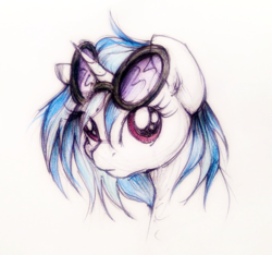 Size: 872x817 | Tagged: safe, artist:buttersprinkle, dj pon-3, vinyl scratch, g4, cute, female, glasses, solo, traditional art, vinylbetes