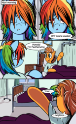 Size: 800x1300 | Tagged: safe, artist:vistamage, rainbow dash, oc, oc:featherwind, comic:decadence, g4, alternate timeline, comic, crystal war timeline