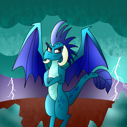 Size: 1000x1000 | Tagged: safe, artist:dragonpone, derpibooru exclusive, princess ember, dragon, g4, gauntlet of fire, angry, female, lightning, solo