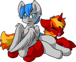 Size: 1712x1412 | Tagged: safe, artist:sfyr, oc, oc only, oc:silver herald, oc:solarshine, hoof tickling, hooves, shipping, silvershine, tickling