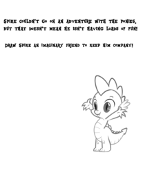 Size: 1200x1448 | Tagged: safe, artist:renofox, spike, dragon, g4, activity book, alone, imaginary friend, male, parody, sad, simple background, solo, text, white background