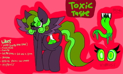 Size: 1600x960 | Tagged: safe, artist:chillywilly, oc, oc only, oc:toxic taste, pegasus, pony, curly hair, fangs, hypnosis, long tongue, reference sheet, solo, tongue out