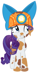 Size: 1413x2809 | Tagged: safe, artist:sketchmcreations, rarity, gauntlet of fire, bow, dirt, dirty, female, helmet, inkscape, mining helmet, sheepish grin, simple background, smiling, solo, transparent background, vector
