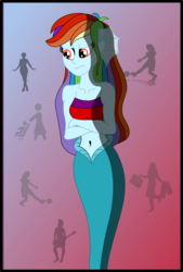 Size: 1934x2868 | Tagged: safe, artist:physicrodrigo, part of a set, rainbow dash, mermaid, series:equestria mermaids, equestria girls, g4, angry, bandeau, belly button, clothes, crossed arms, crossover, dark side, earfins, female, hate, high res, mermaidized, midriff, part of a series, silhouette, sith, solo, species swap, star wars, story included
