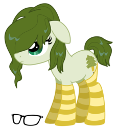 Size: 1788x1934 | Tagged: safe, artist:lostinthetrees, oc, oc only, oc:trees, earth pony, pony, clothes, female, glasses, socks, solo, striped socks, wet mane