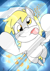 Size: 1280x1810 | Tagged: safe, artist:graphic-lee, derpy hooves, fish, pegasus, pony, whale, g4, against glass, female, glass, looking at you, mare, solo, tongue out, underwater