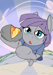 Size: 1280x1810 | Tagged: safe, artist:graphic-lee, maud pie, pony, g4, bipedal, female, rock, solo, starry eyes, wingding eyes