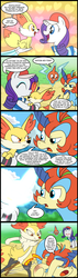 Size: 569x2000 | Tagged: safe, artist:madmax, edit, editor:liggliluff, rarity, braixen, fennekin, keldeo, pony, rotom, g4, angry, blushing, clothes, comic, crossover, crying, evolution, hat, kissing, pokemans pink, pokémon, pokémon x and y, spanking, stick, swedish, translation