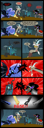 Size: 1024x2987 | Tagged: safe, artist:countdoofus, discord, king sombra, nightmare moon, queen chrysalis, changeling, g4, ..., comic, rock paper scissors, swedish, translation