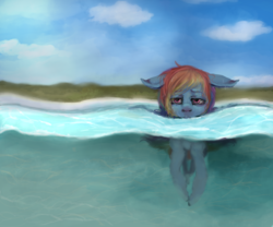 Size: 1418x1180 | Tagged: safe, artist:colorlesscupcake, rainbow dash, pony, g4, female, floppy ears, solo, swimming