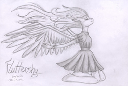 Size: 2412x1632 | Tagged: safe, artist:gree3, fluttershy, anthro, unguligrade anthro, g4, clothes, dress, female, monochrome, solo, traditional art, windswept mane