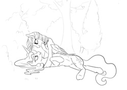 Size: 1280x905 | Tagged: safe, artist:silfoe, princess luna, twilight sparkle, alicorn, pony, royal sketchbook, g4, blushing, cute, female, forest, grayscale, lesbian, looking at each other, lying down, mare, monochrome, on back, ship:twiluna, shipping, simple background, twilight sparkle (alicorn), white background