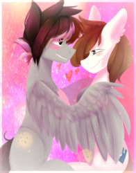 Size: 1500x1910 | Tagged: dead source, safe, artist:gnidagovnida, oc, oc only, pegasus, pony, female, heart, hug, male, straight, wing hands, winghug