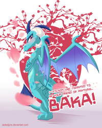 Size: 3600x4500 | Tagged: safe, artist:jadedjynx, princess ember, dragon, g4, gauntlet of fire, ass, baka, blushing, butt, cherry blossoms, female, flower, flower blossom, solo, tsundember, tsundere