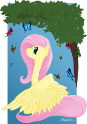 Size: 2834x4000 | Tagged: safe, artist:vulthuryol00, fluttershy, butterfly, g4, female, solo, spread wings