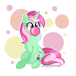 Size: 2378x2388 | Tagged: safe, artist:xwhitedreamsx, minty bubblegum, pony, unicorn, g4, my little pony: friendship is magic, on your marks, bubble, bubblegum, female, food, gum, high res, solo