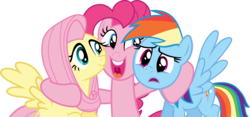 Size: 12866x6000 | Tagged: safe, artist:vulthuryol00, fluttershy, pinkie pie, rainbow dash, g4, the super speedy cider squeezy 6000, .svg available, absurd resolution, hug, simple background, transparent background, vector