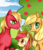 Size: 604x700 | Tagged: safe, artist:haruliina, apple bloom, applejack, big macintosh, earth pony, pony, g4, applejack's hat, hat, male, missing accessory, stallion