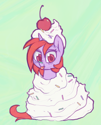Size: 772x949 | Tagged: safe, artist:dawnfire, oc, oc only, oc:dawnfire, cherry, colored pupils, food, ponies in food, solo, sprinkles, tongue out, whipped cream