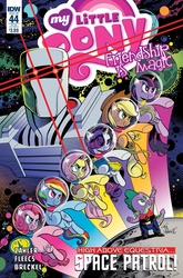 Size: 1054x1600 | Tagged: safe, artist:andy price, idw, official comic, applejack, fluttershy, pinkie pie, rainbow dash, rarity, spike, twilight sparkle, alicorn, pony, robot, g4, spoiler:comic, spoiler:comic44, andy price, comic cover, cover, cover art, female, flash gordon, flying, mane seven, mane six, mare, rom, rom spaceknight, space, space helmet, thom zahler, tribble, twilight sparkle (alicorn)