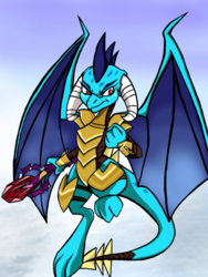 Size: 844x1125 | Tagged: safe, artist:naivintage, princess ember, dragon, g4, gauntlet of fire, armor, bloodstone scepter, dragon armor, dragon lord ember, female, sky, solo