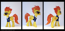Size: 3800x1800 | Tagged: safe, artist:clawed-nyasu, spitfire, pegasus, pony, g4, 3d print, clothes, glasses, irl, photo, solo, tongue out, uniform
