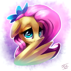 Size: 700x700 | Tagged: safe, artist:tsitra360, fluttershy, pegasus, pony, g4, cute, female, flower, flower in hair, looking at you, mare, shy, shyabetes, solo