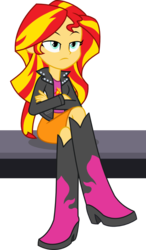 Size: 526x900 | Tagged: safe, artist:seahawk270, sunset shimmer, equestria girls, g4, my little pony equestria girls: rainbow rocks, boots, clothes, crossed arms, crossed legs, female, jacket, leather jacket, simple background, sitting, skirt, solo, transparent background, vector