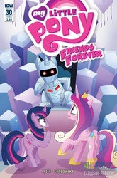 Size: 932x1414 | Tagged: safe, artist:agnesgarbowska, idw, princess cadance, twilight sparkle, alicorn, cyborg, pony, robot, friends forever #30, g4, my little pony: friends forever, spoiler:comic, butt, cover, female, lovebutt, mare, plot, ponified, rom, rom spaceknight, sisters-in-law, twibutt, twilight sparkle (alicorn)