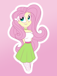 Size: 841x1119 | Tagged: safe, artist:dativyrose, fluttershy, equestria girls, g4, alternate clothes, choker, clothes, female, off shoulder, pantyhose, skirt, solo, stockings, tights